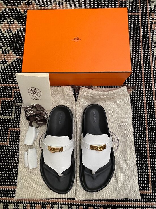 Hermes Shoes - Hermes Empire Sandals in Blanc/White Leather - 38EU